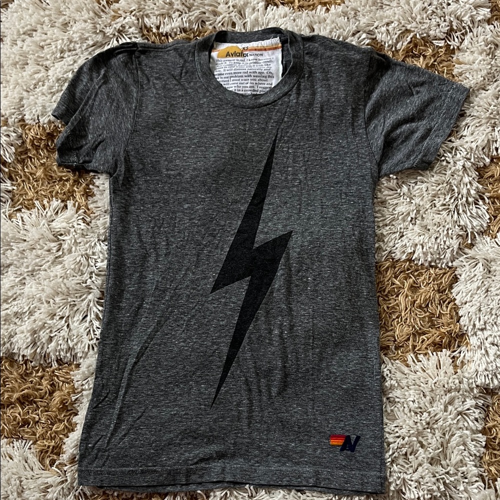 Aviator Nation Gray Graphic T-Shirt with Lightning Bolt